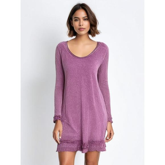 Altar'd State Women's Medium Purple Long‎ Sleeve Ruffle A-Line Dress - Picture 1 of 7